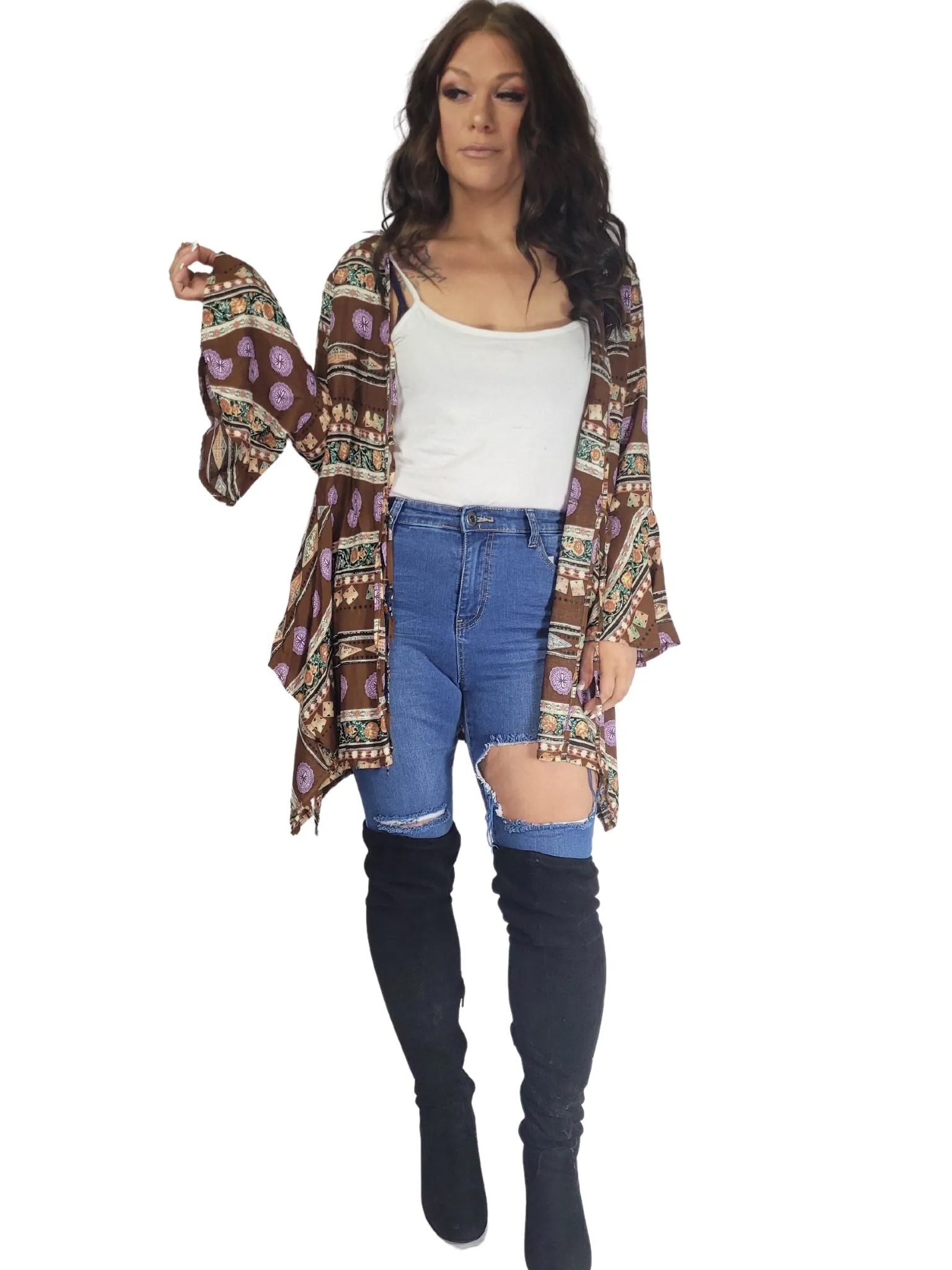 💙 JAYLA Brown Boho Long sleeve top/Cardy