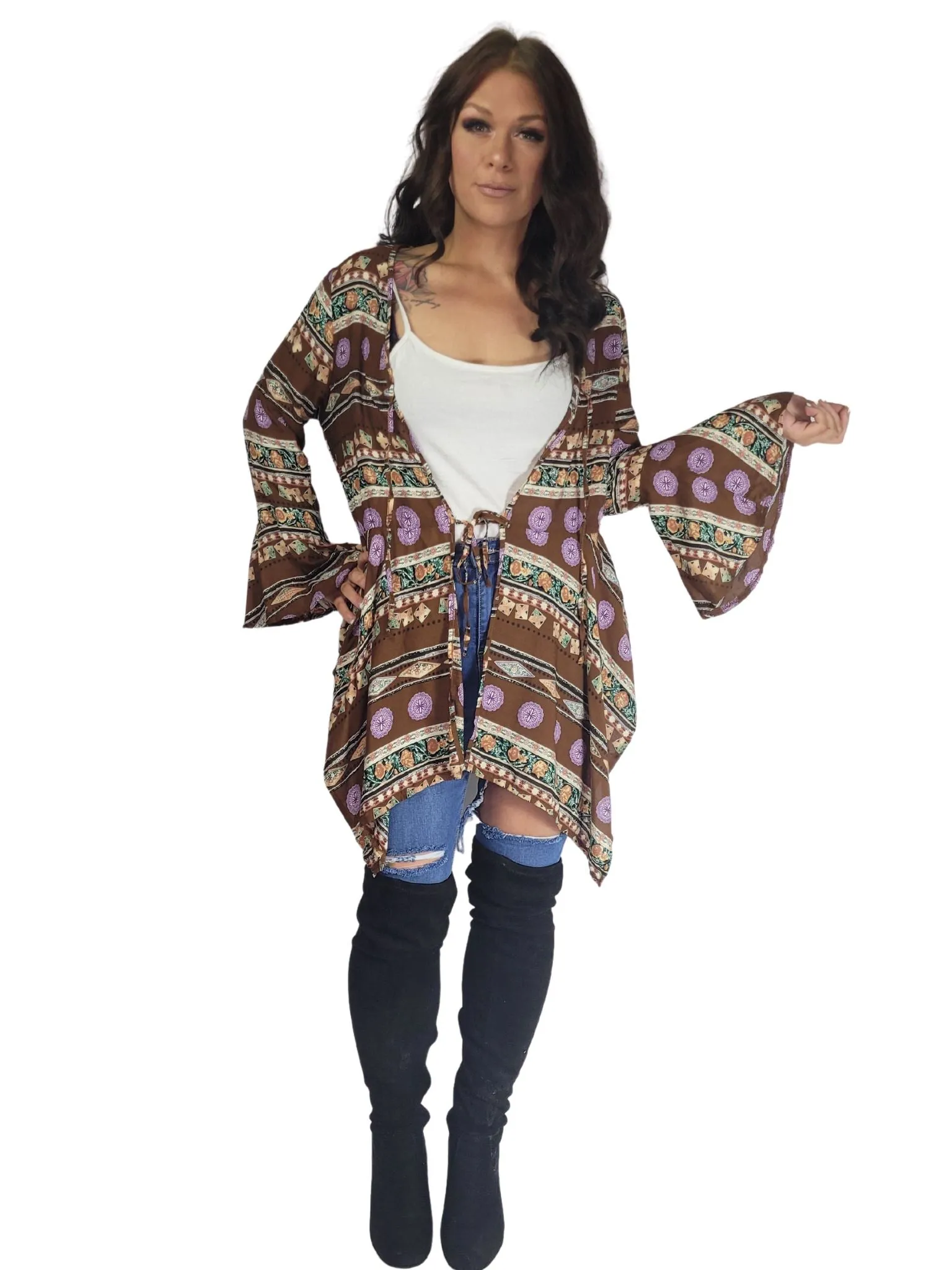 💙 JAYLA Brown Boho Long sleeve top/Cardy