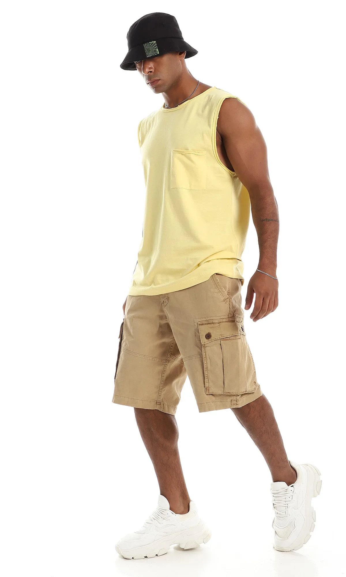 97801 Round Neck Comfy Sleeveless Tank Top - Lemon Yellow