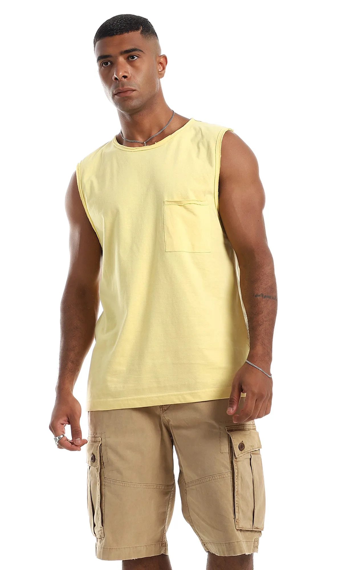 97801 Round Neck Comfy Sleeveless Tank Top - Lemon Yellow
