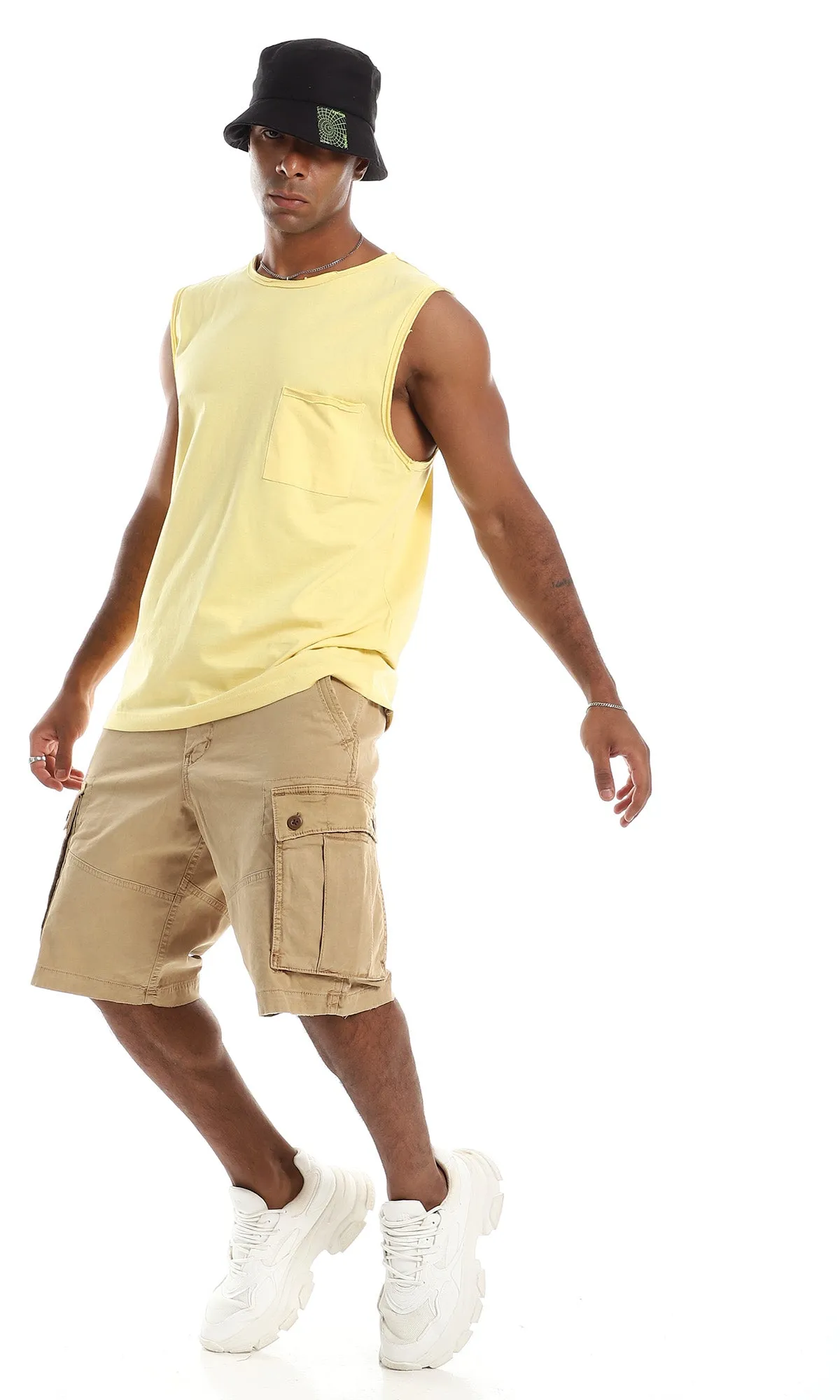 97801 Round Neck Comfy Sleeveless Tank Top - Lemon Yellow