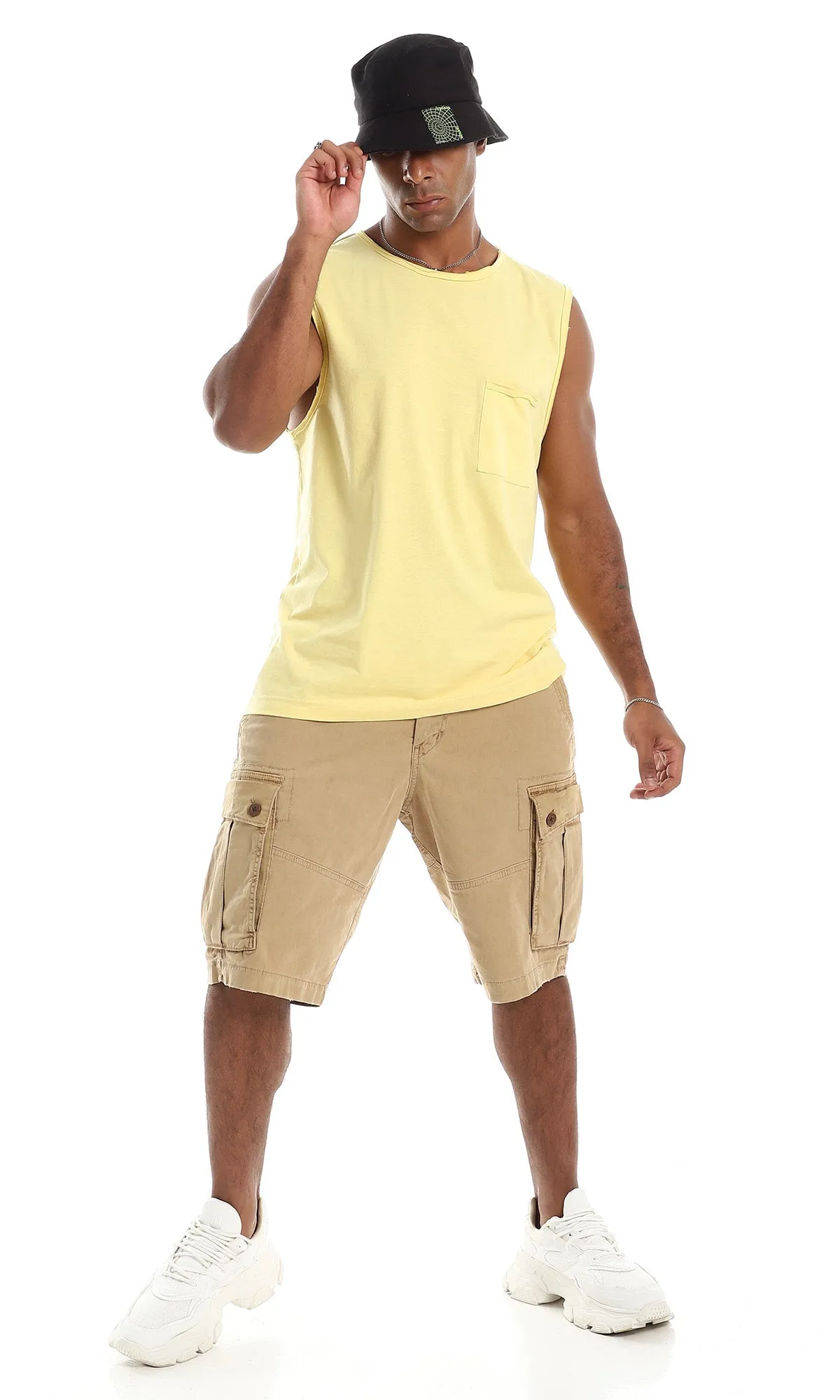 97801 Round Neck Comfy Sleeveless Tank Top - Lemon Yellow
