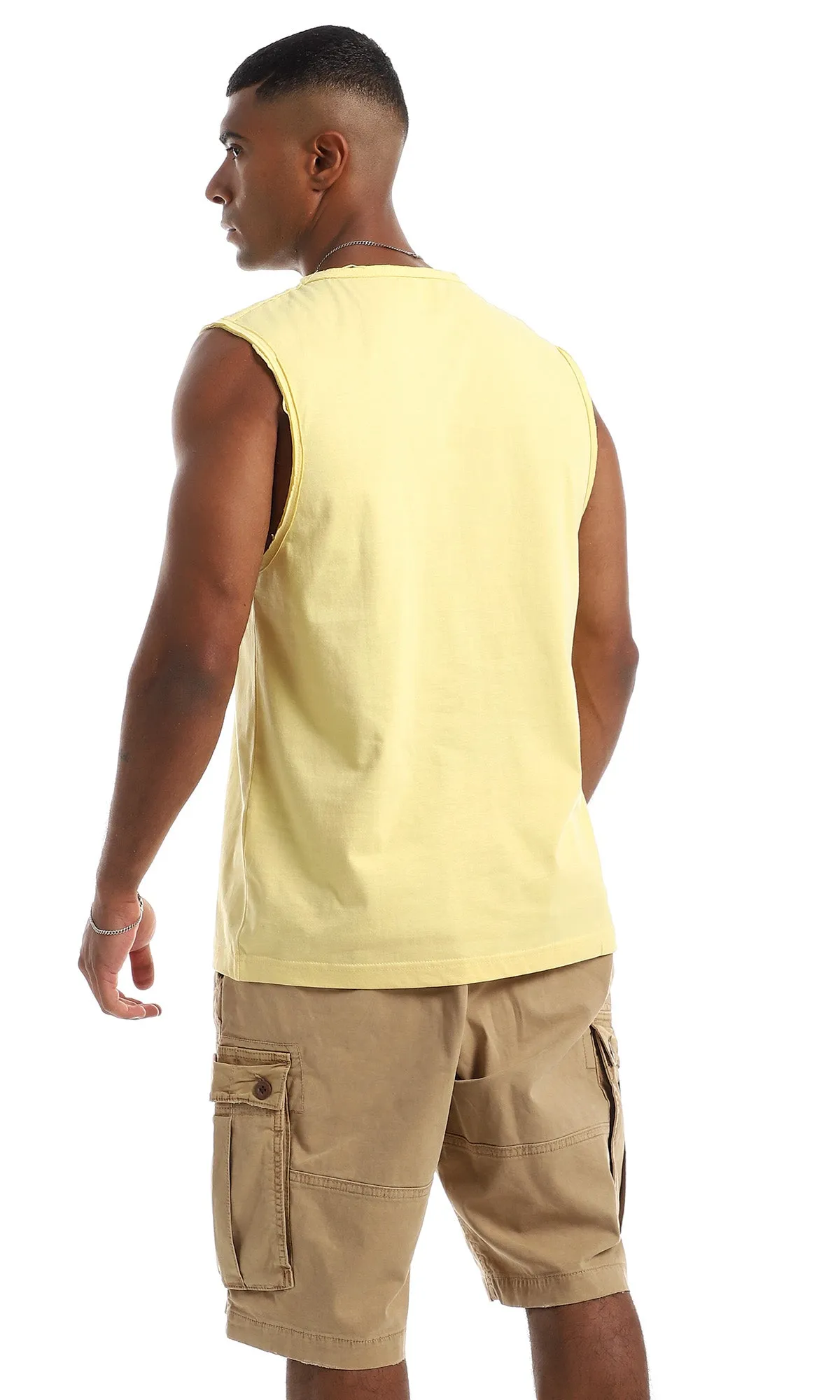 97801 Round Neck Comfy Sleeveless Tank Top - Lemon Yellow