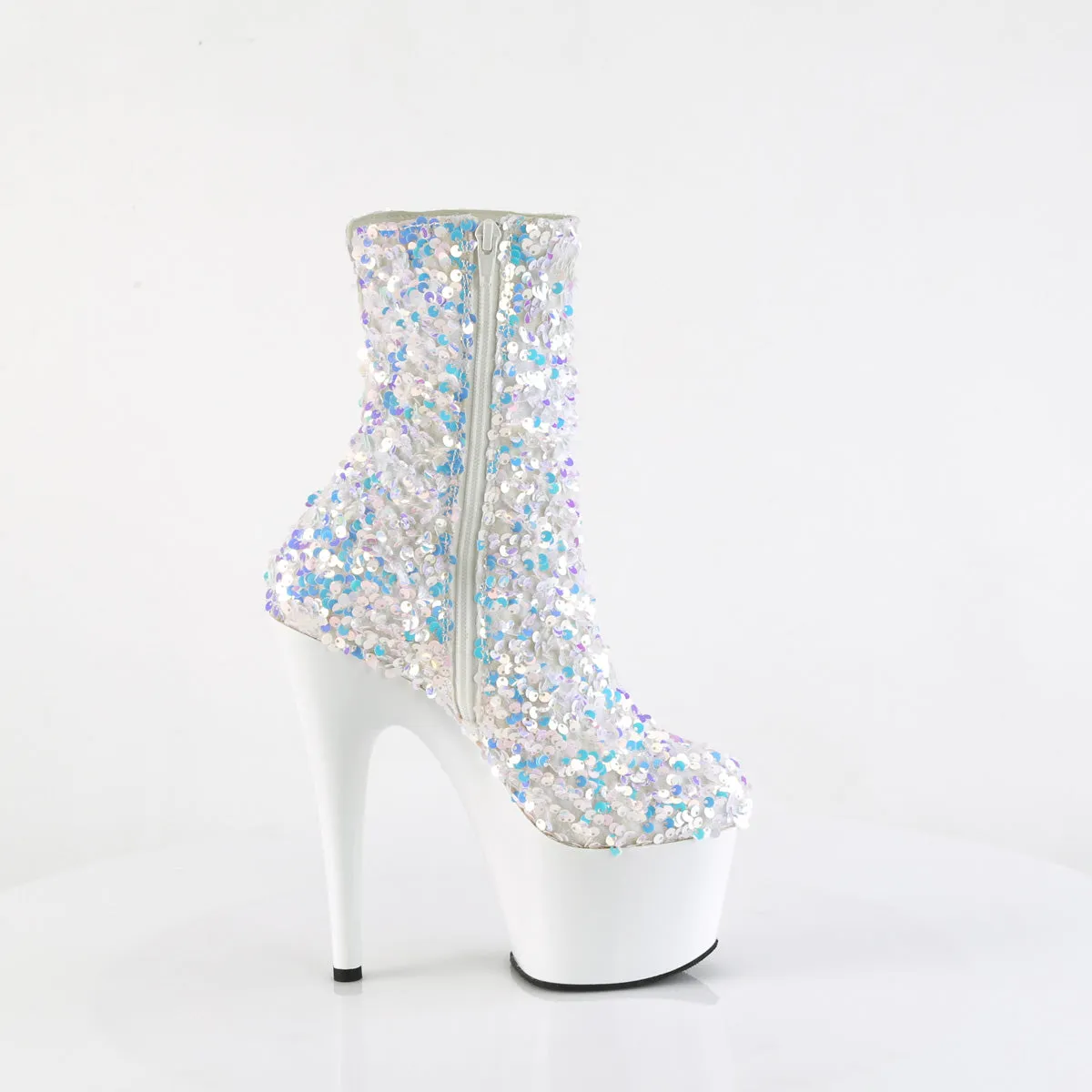 ADORE-1042SQ Pleaser White Multi Glitter Sexy Platform Shoes (Pole Dancing Heels)