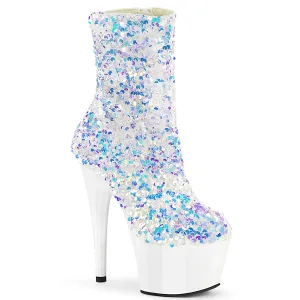 ADORE-1042SQ Pleaser White Multi Glitter Sexy Platform Shoes (Pole Dancing Heels)
