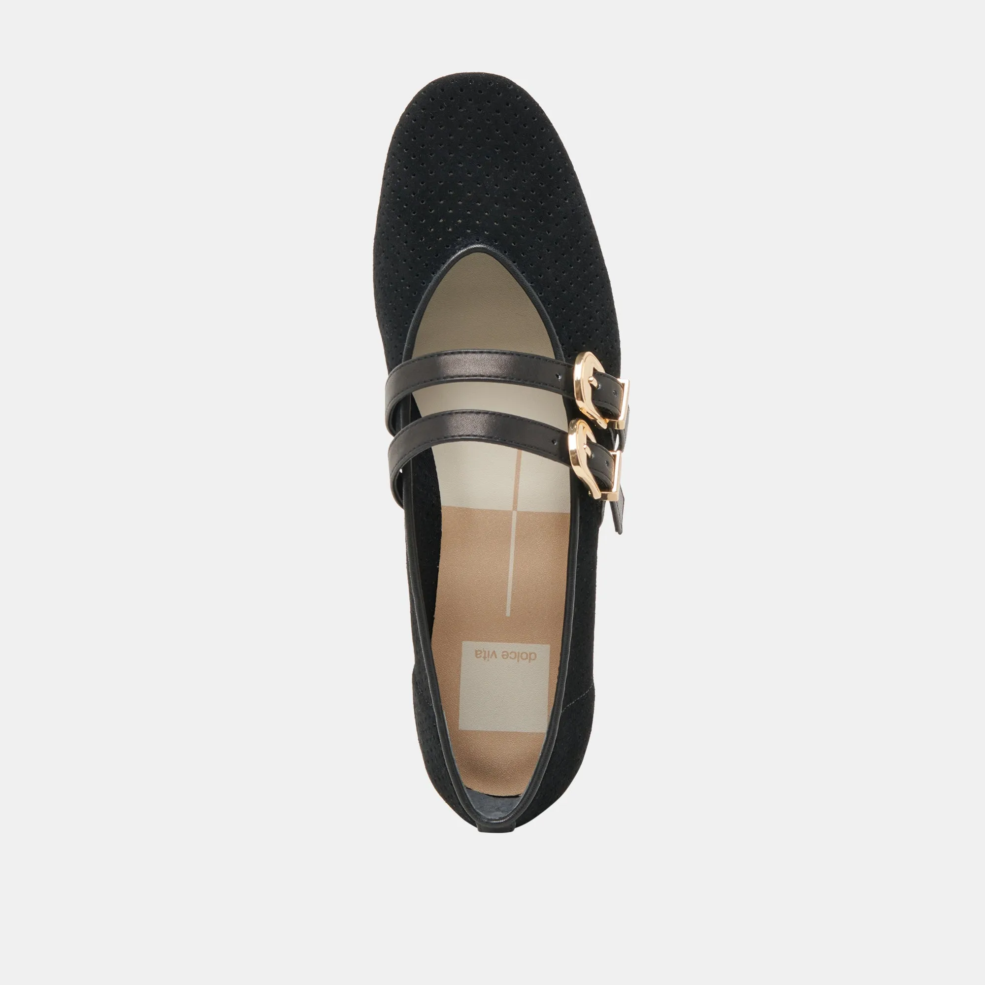 Baylee Ballet Flats - Onyx Perforated Suede