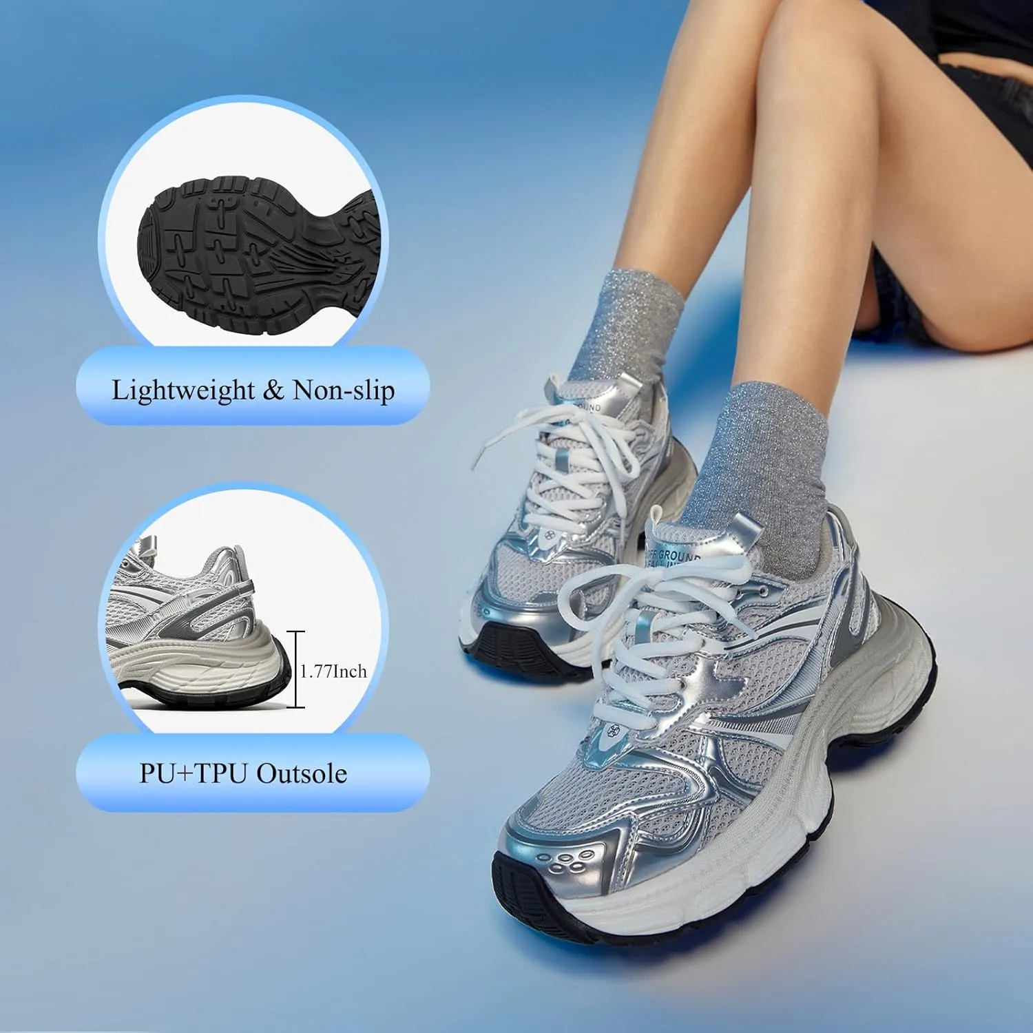 BEAU TODAY Chunky Sneakers for Women, Womens Fashion Sneakers, Lightweight Leather Sneakers for Women, Comfortable Casual Lace-Up Breathable Dad Shoes