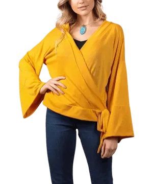 Bell-Sleeved V-Neck Wrap Shirt