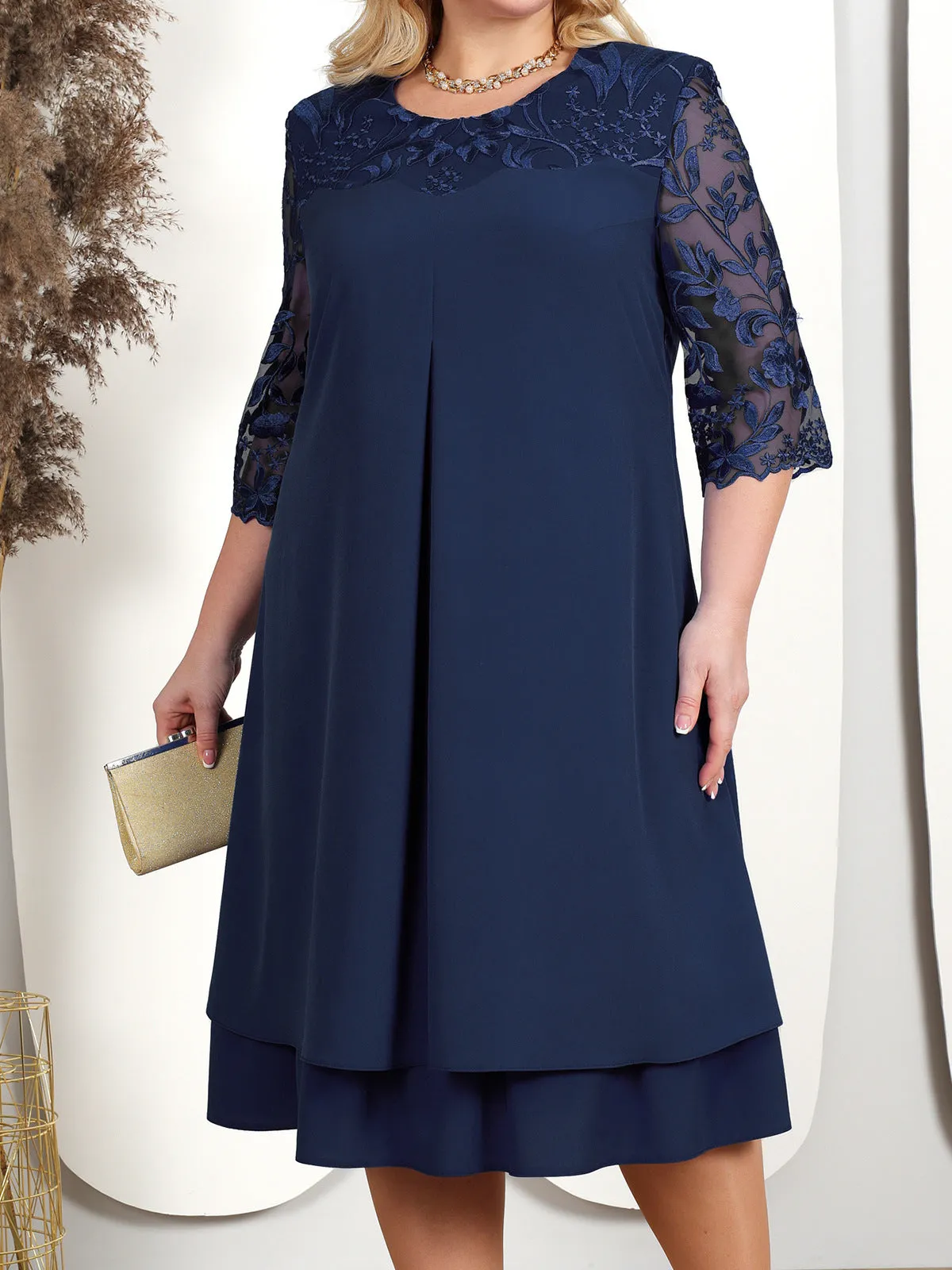 Bellara™ | Lace-Shoulder Cotton Midi Dress