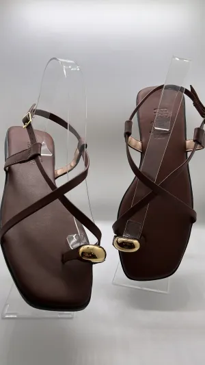 Bfb - Brown Flat Sandals w/ Gold Detail