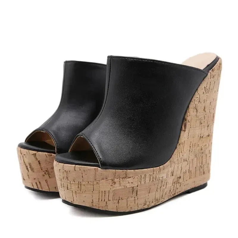 binfenxie Fashion Peep Toe Platform Wedges Women Slippers High Quality PU Leather Sandals 2024 New Summer Solid Heels Ladies Shoes