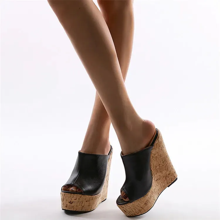 binfenxie Fashion Peep Toe Platform Wedges Women Slippers High Quality PU Leather Sandals 2024 New Summer Solid Heels Ladies Shoes