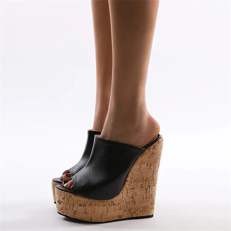 binfenxie Fashion Peep Toe Platform Wedges Women Slippers High Quality PU Leather Sandals 2024 New Summer Solid Heels Ladies Shoes