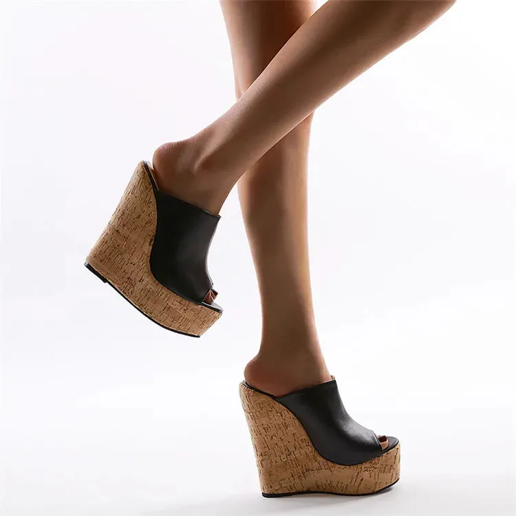 binfenxie Fashion Peep Toe Platform Wedges Women Slippers High Quality PU Leather Sandals 2024 New Summer Solid Heels Ladies Shoes