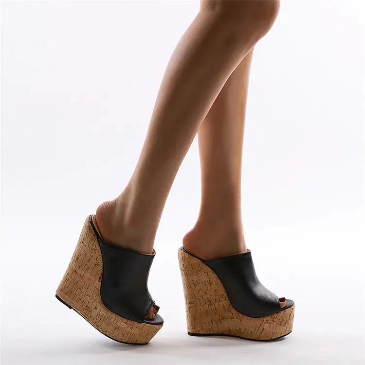 binfenxie Fashion Peep Toe Platform Wedges Women Slippers High Quality PU Leather Sandals 2024 New Summer Solid Heels Ladies Shoes