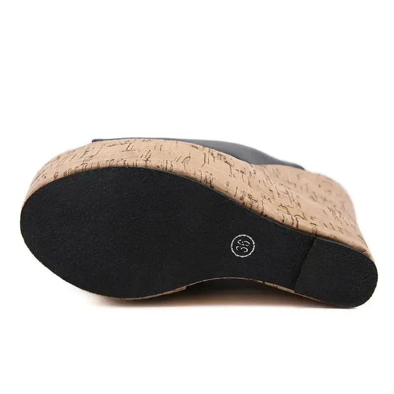 binfenxie Fashion Peep Toe Platform Wedges Women Slippers High Quality PU Leather Sandals 2024 New Summer Solid Heels Ladies Shoes