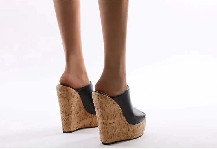 binfenxie Fashion Peep Toe Platform Wedges Women Slippers High Quality PU Leather Sandals 2024 New Summer Solid Heels Ladies Shoes