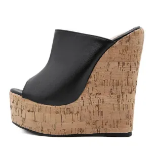 binfenxie Fashion Peep Toe Platform Wedges Women Slippers High Quality PU Leather Sandals 2024 New Summer Solid Heels Ladies Shoes