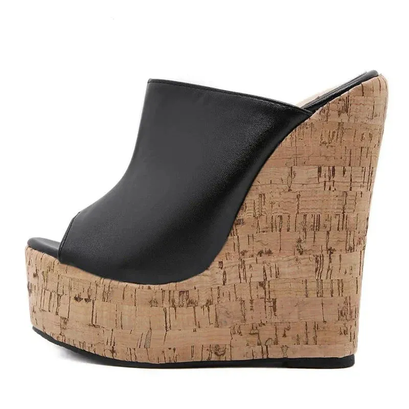 binfenxie Fashion Peep Toe Platform Wedges Women Slippers High Quality PU Leather Sandals 2024 New Summer Solid Heels Ladies Shoes