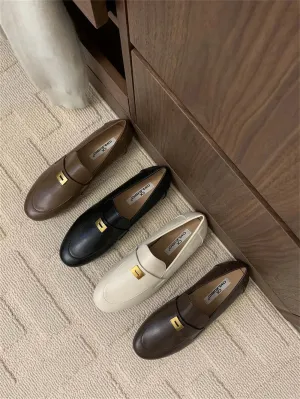binfenxie  -  Round Toe Women Loafers Metal Chain Shallow Slip On Casual Daily Shoes Black Beige Brown Khaki Dress Shoes Woman Size 35-39 Pump
