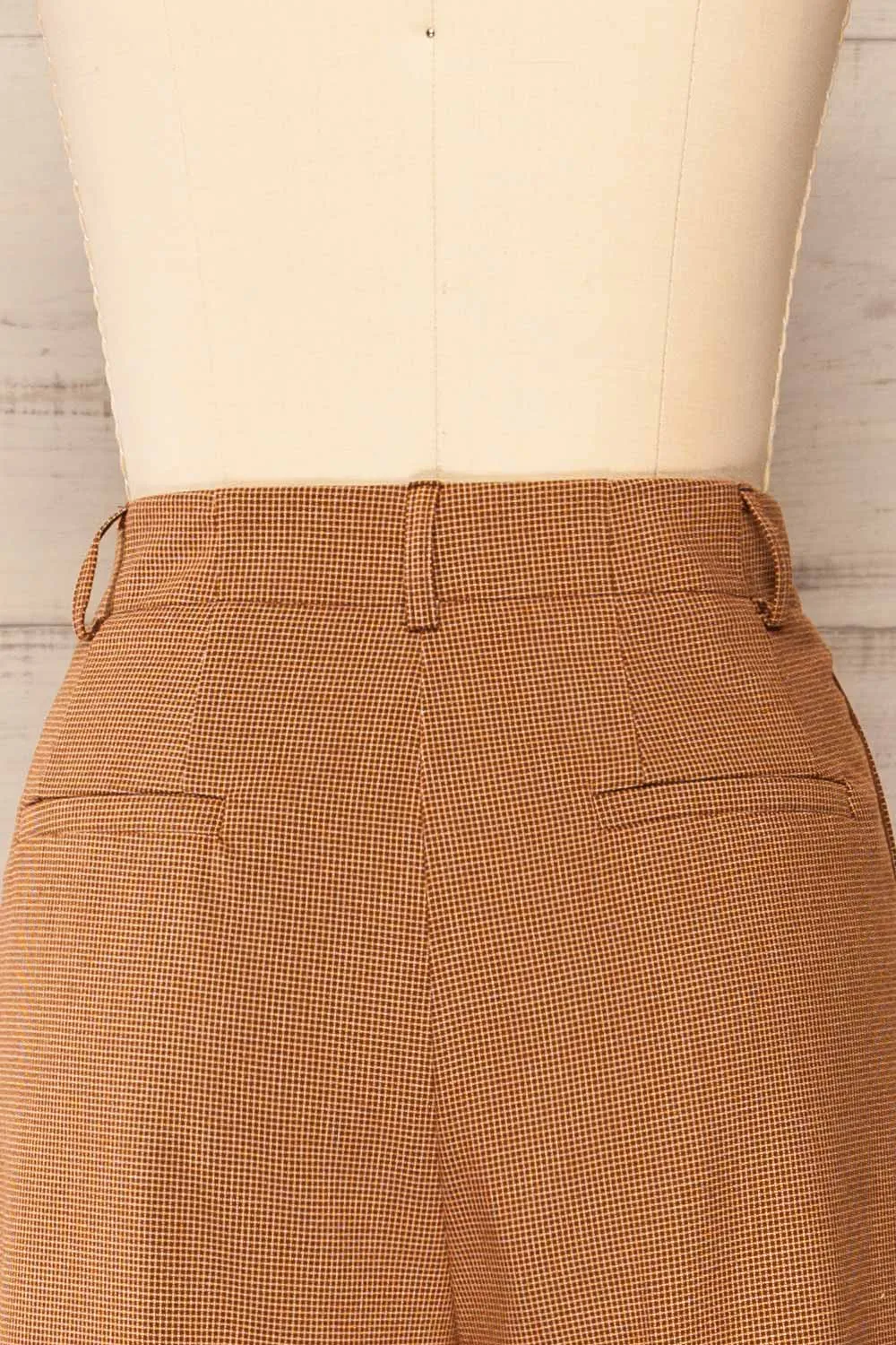 Bjork Caramel | Plaid High-Waisted Straight Leg Pants