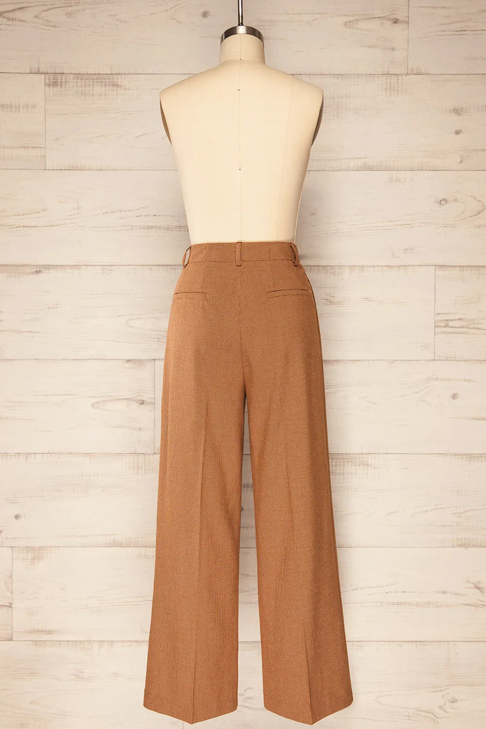 Bjork Caramel | Plaid High-Waisted Straight Leg Pants