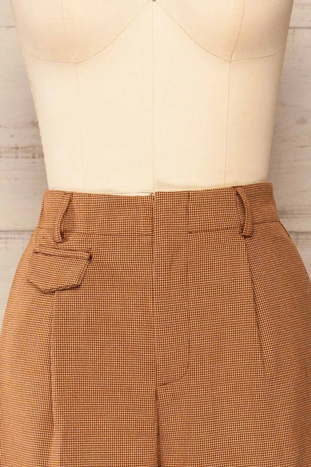Bjork Caramel | Plaid High-Waisted Straight Leg Pants