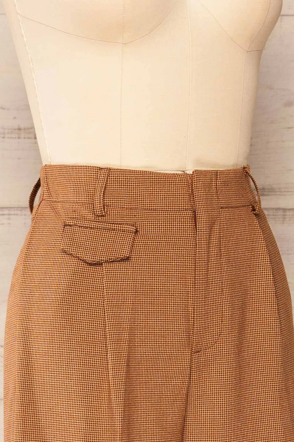 Bjork Caramel | Plaid High-Waisted Straight Leg Pants