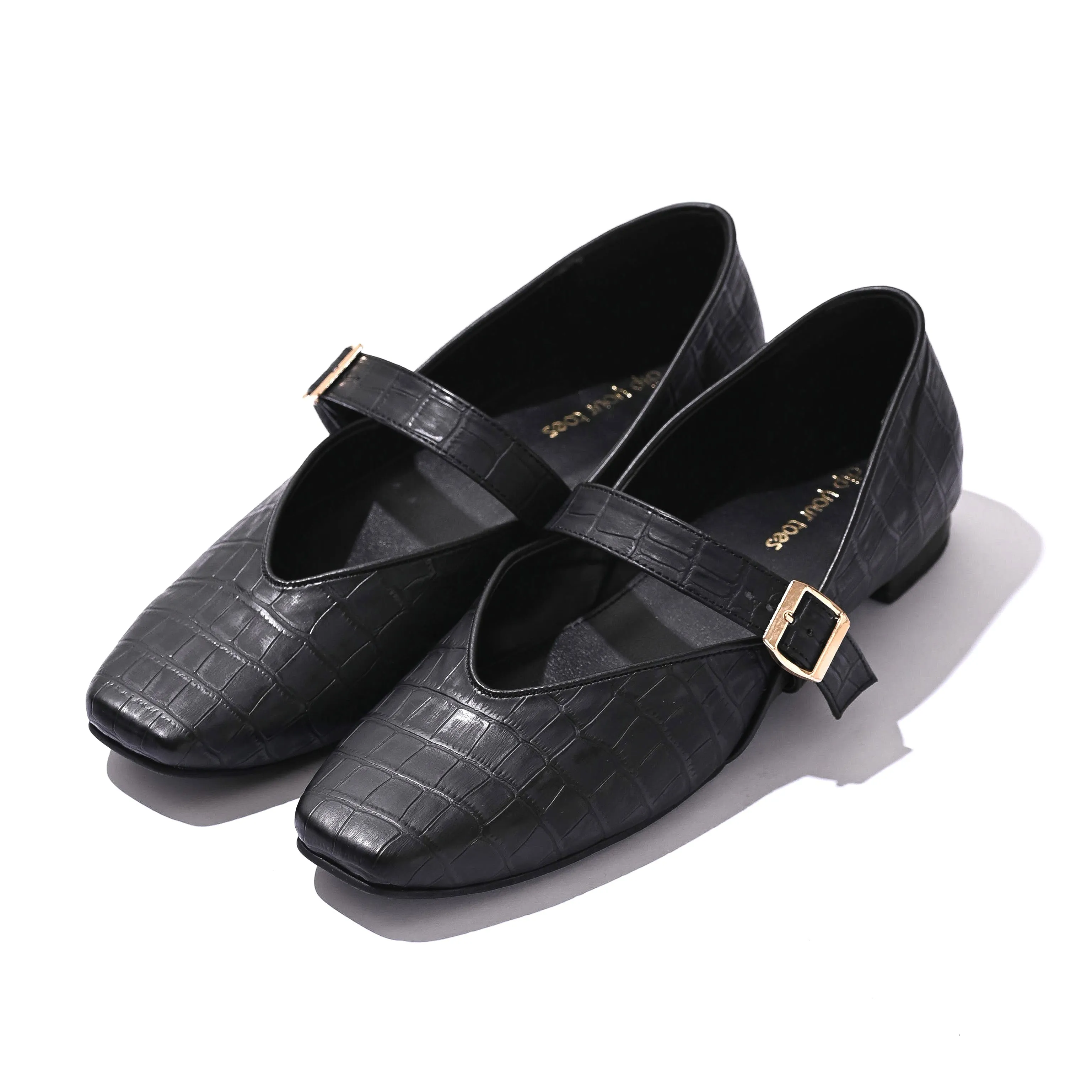 Black textured Mary Jane Flats