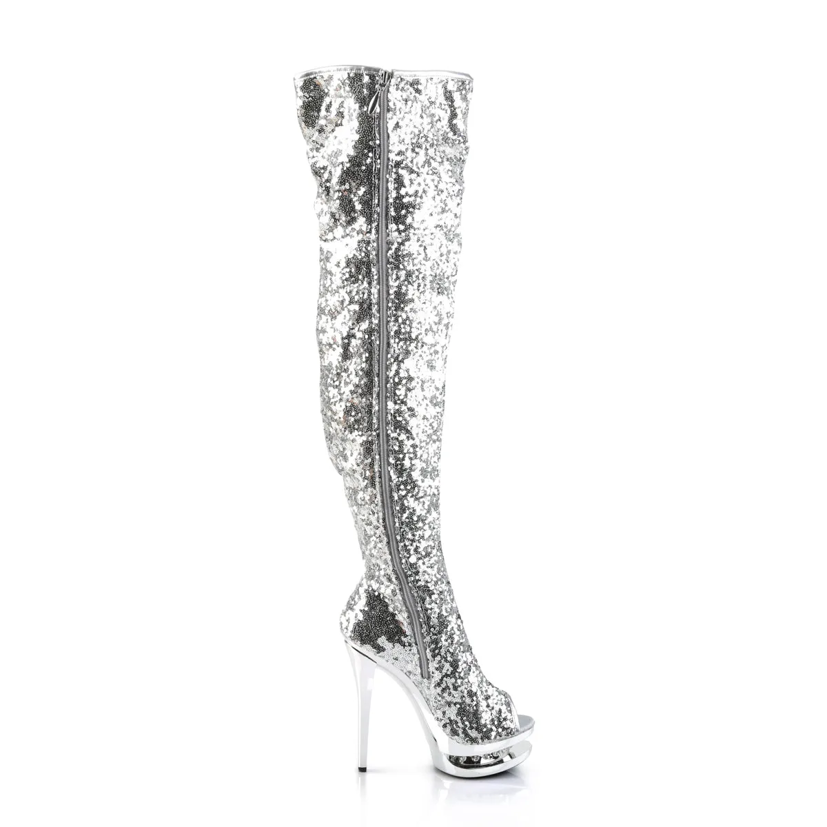 BLONDIE-R-3011 Pleaser Silver Sequins Sexy Platform Shoes (Pole Dancing Heels)