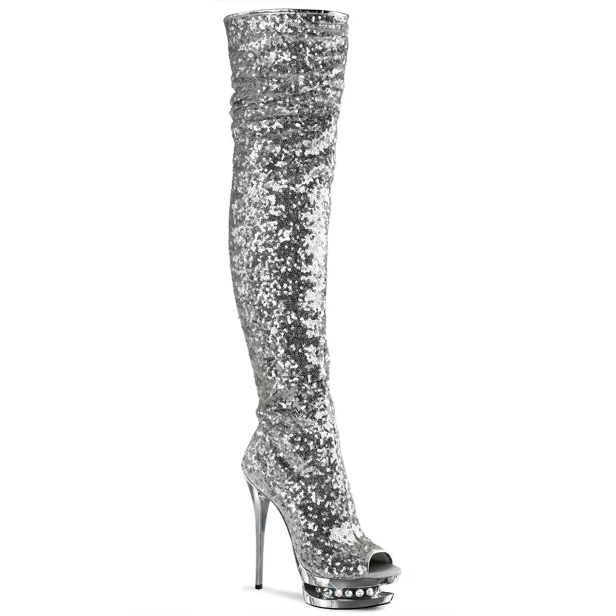 BLONDIE-R-3011 Pleaser Silver Sequins Sexy Platform Shoes (Pole Dancing Heels)