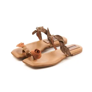 Blooming Garden beige suede flat sandals
