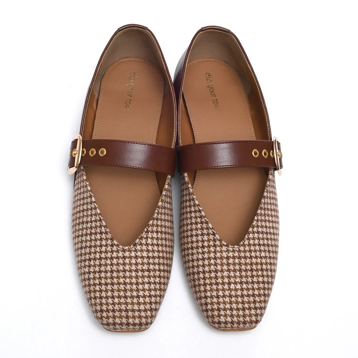 Brown Houndstooth Mary Jane Flats