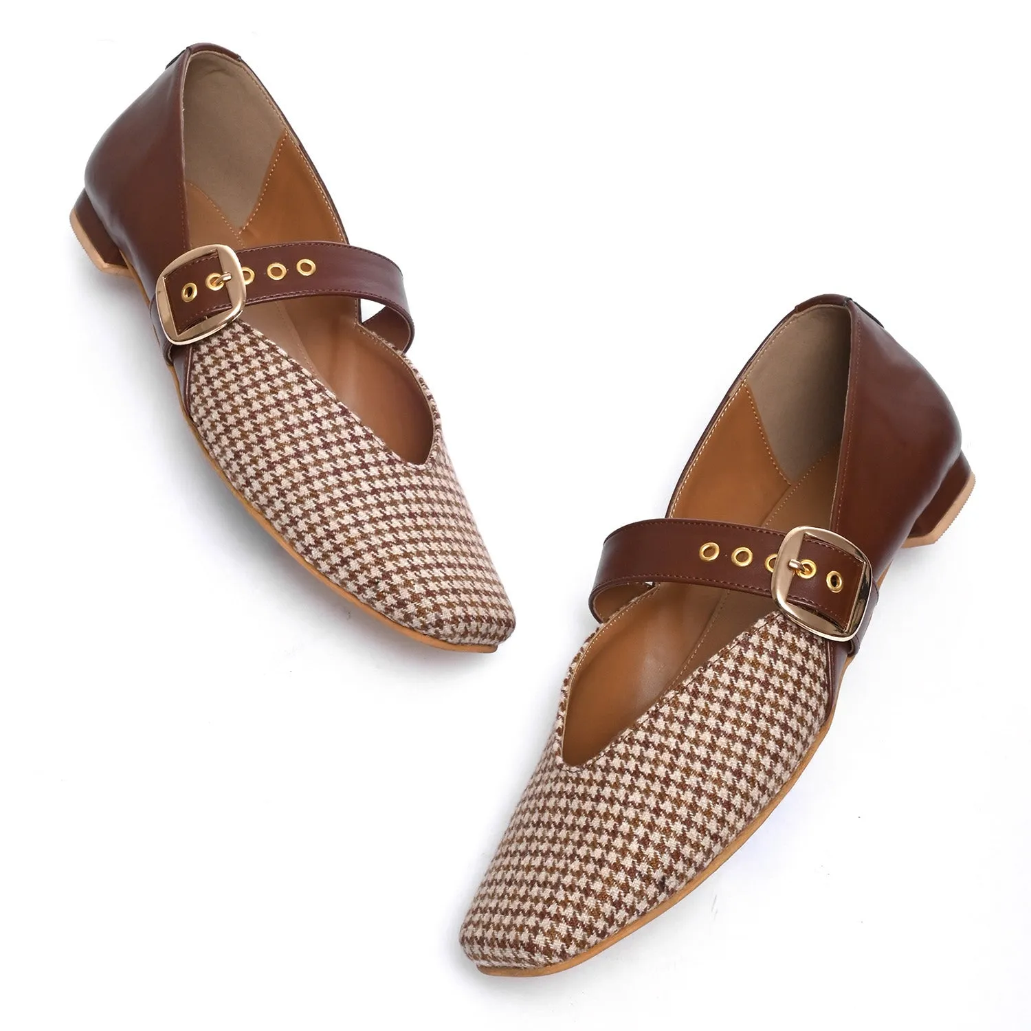 Brown Houndstooth Mary Jane Flats