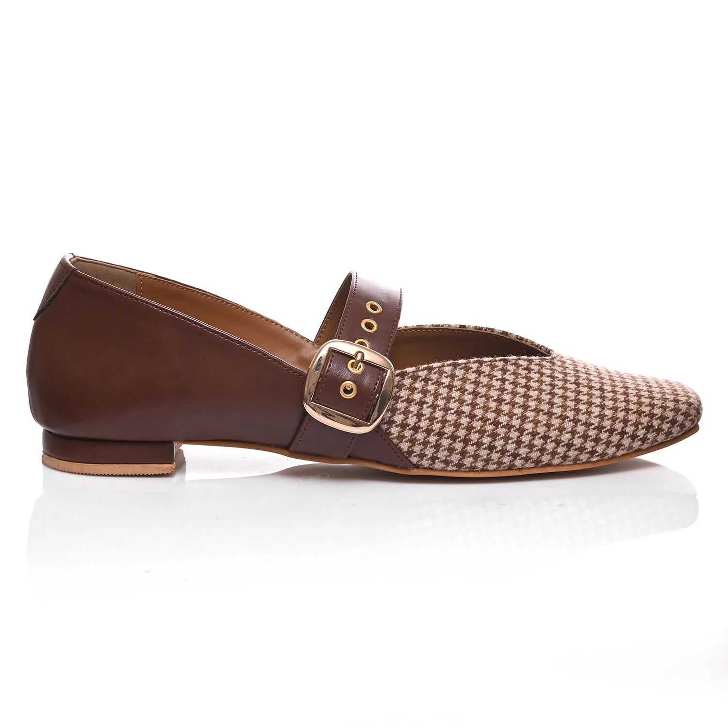 Brown Houndstooth Mary Jane Flats