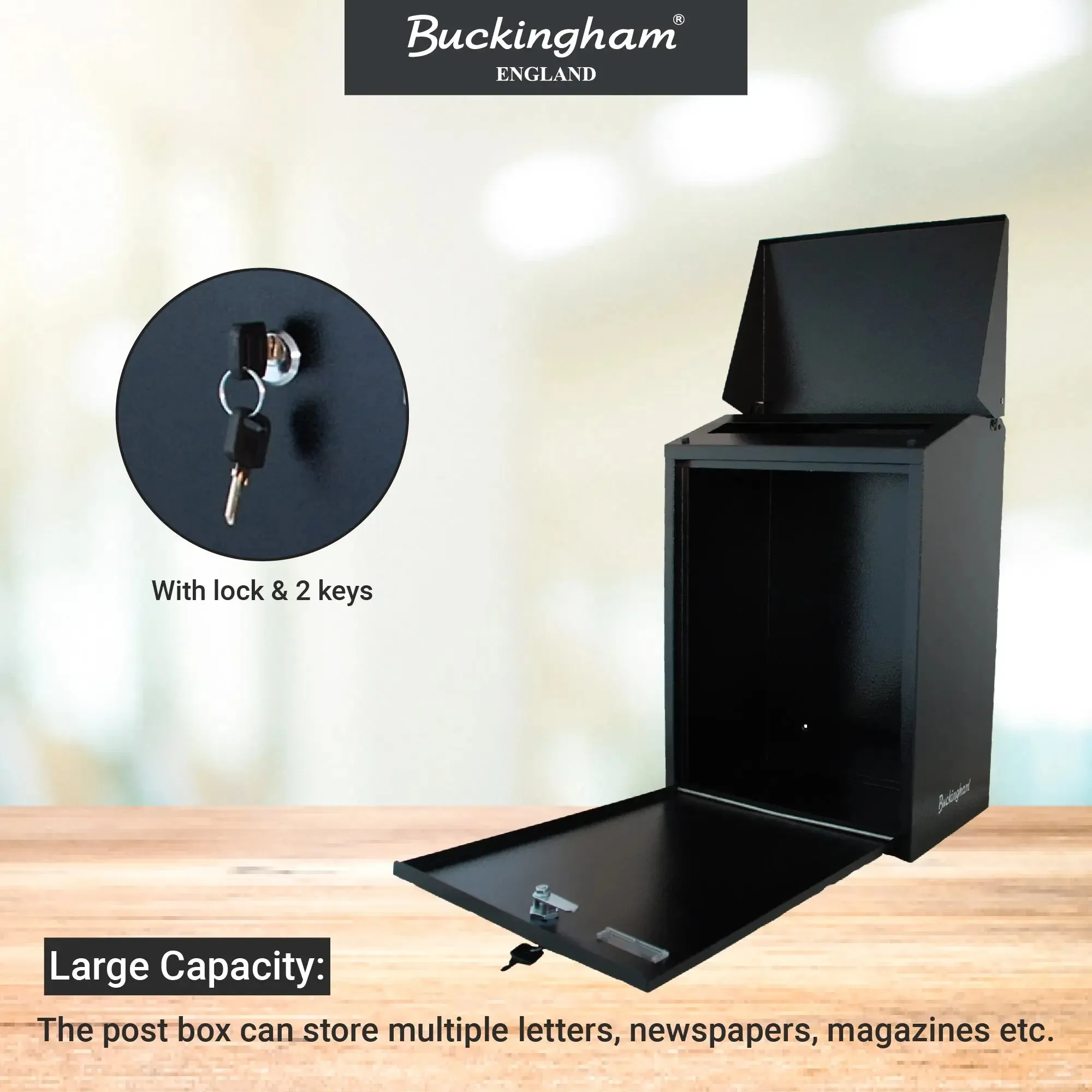 Buckingham Wall Mounted Steel Dustbin and Lockable Mail Post Letter Box Extra Large Weather Resistant Black Finish Secure Outdoor Storage for Mail and Waste