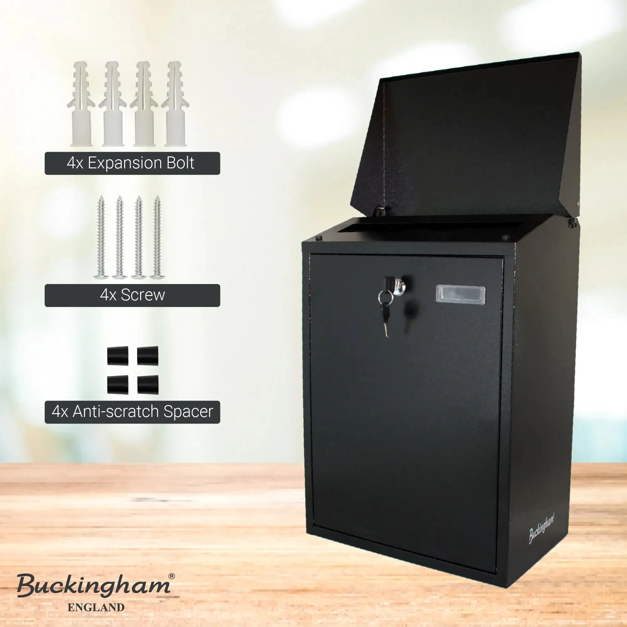 Buckingham Wall Mounted Steel Dustbin and Lockable Mail Post Letter Box Extra Large Weather Resistant Black Finish Secure Outdoor Storage for Mail and Waste