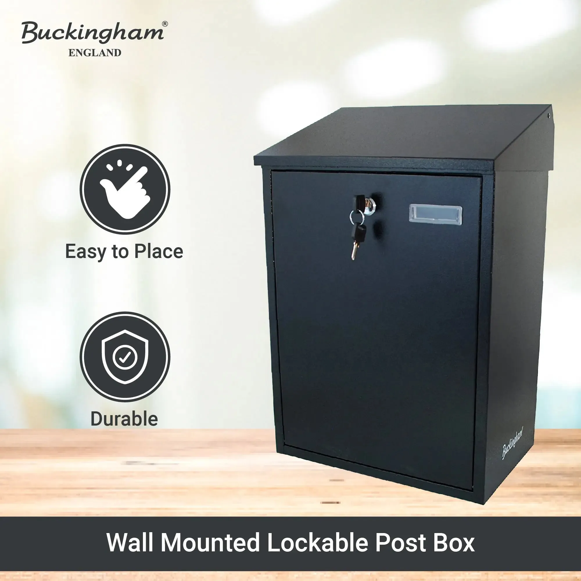 Buckingham Wall Mounted Steel Dustbin and Lockable Mail Post Letter Box Extra Large Weather Resistant Black Finish Secure Outdoor Storage for Mail and Waste