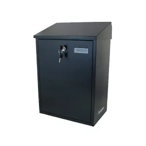 Buckingham Wall Mounted Steel Dustbin and Lockable Mail Post Letter Box Extra Large Weather Resistant Black Finish Secure Outdoor Storage for Mail and Waste