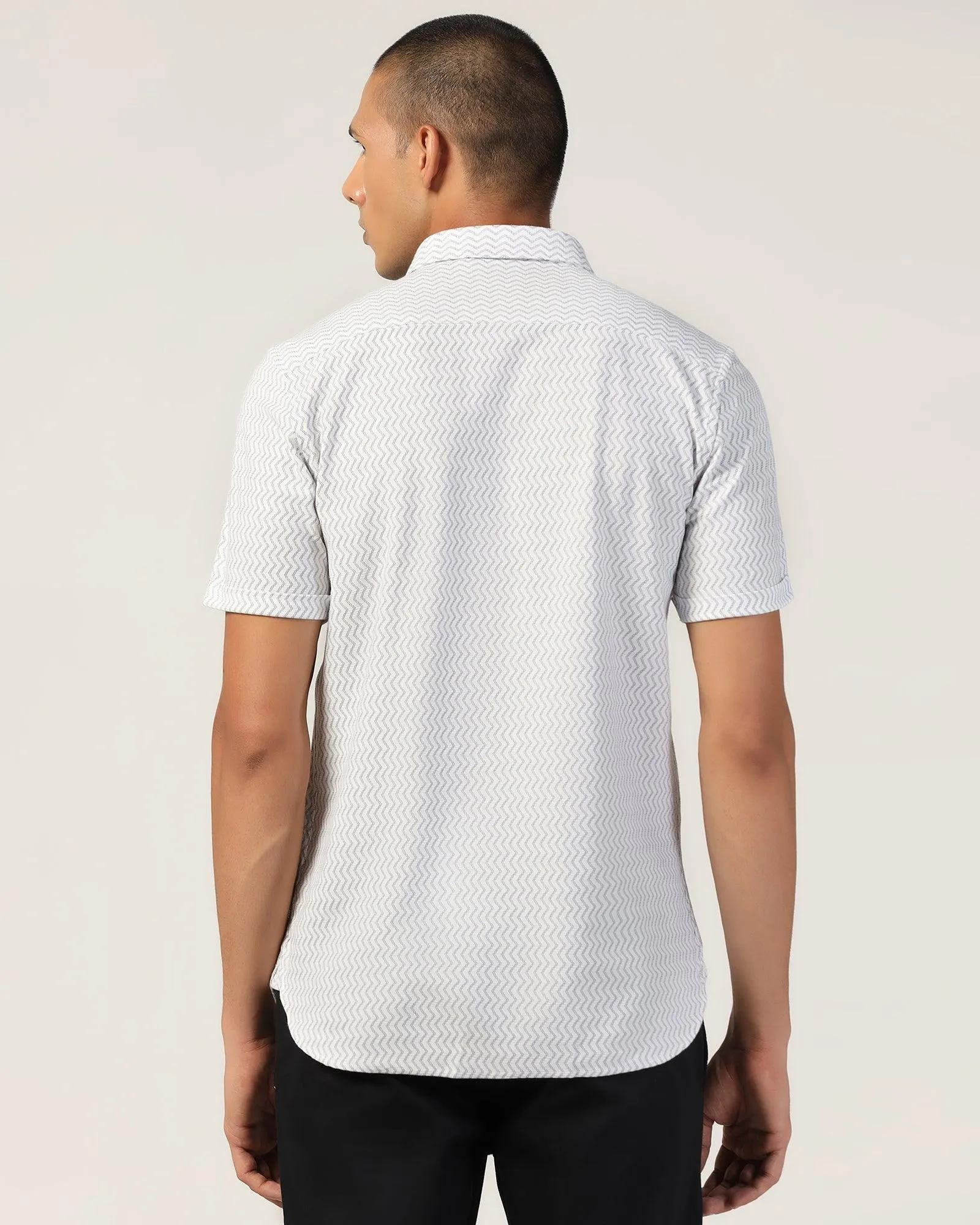 Casual Half Sleeve Black Jacquard Shirt - Shaolin