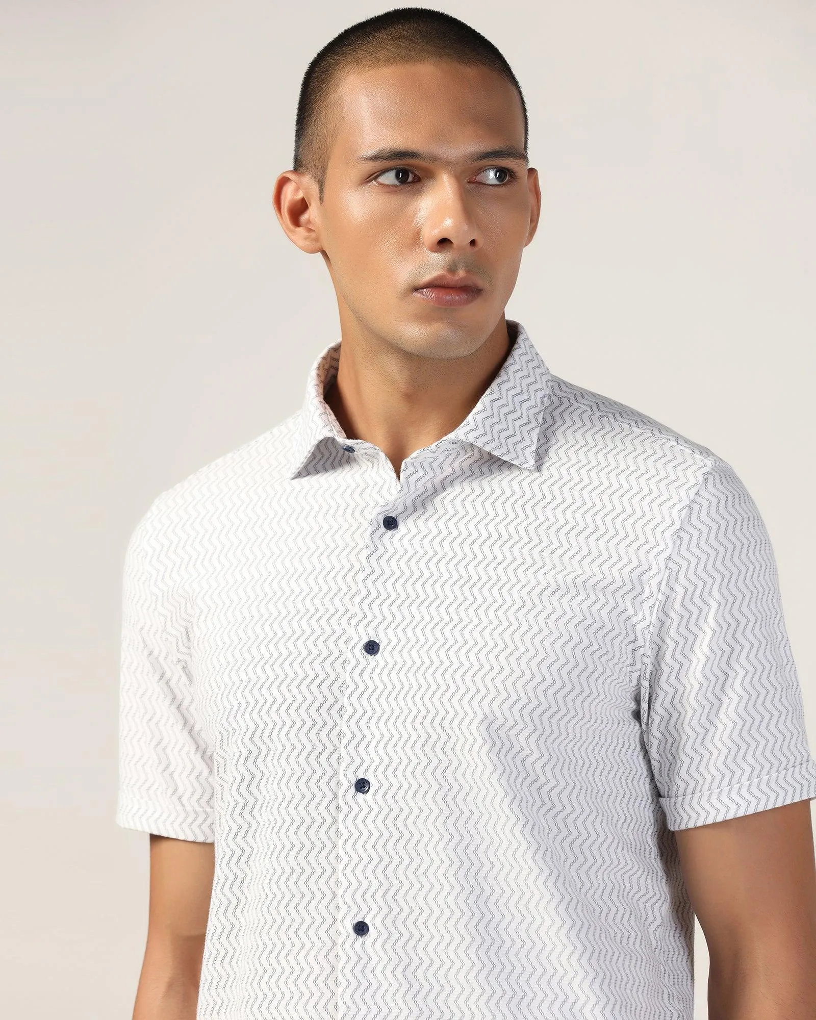 Casual Half Sleeve Black Jacquard Shirt - Shaolin