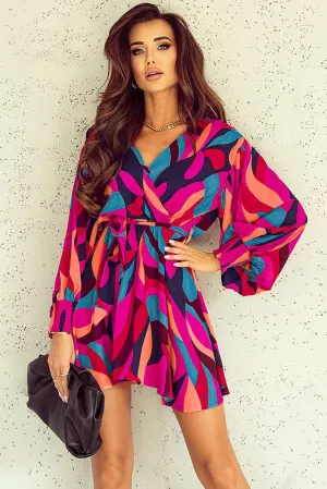 Casual Perfection Surplice Lantern Sleeve Mini Dress