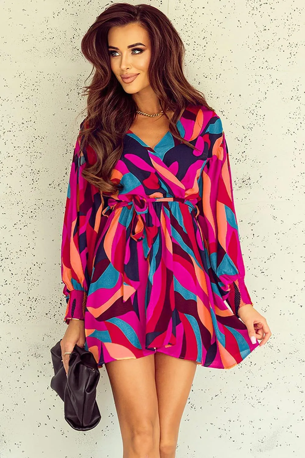 Casual Perfection Surplice Lantern Sleeve Mini Dress