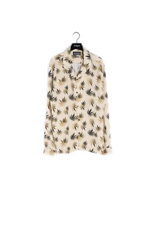 Chemise beige imprimé fleurs à manches courtes