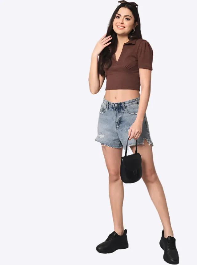 Collared Tie-Dye Crop Top
