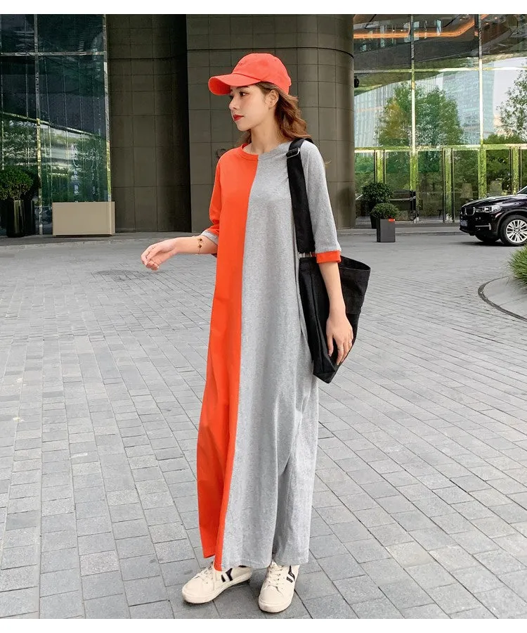 Colorblock Casual T-Shirt Dress