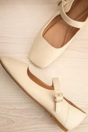 Coma Beige | Square Toe Mary Jane Flats