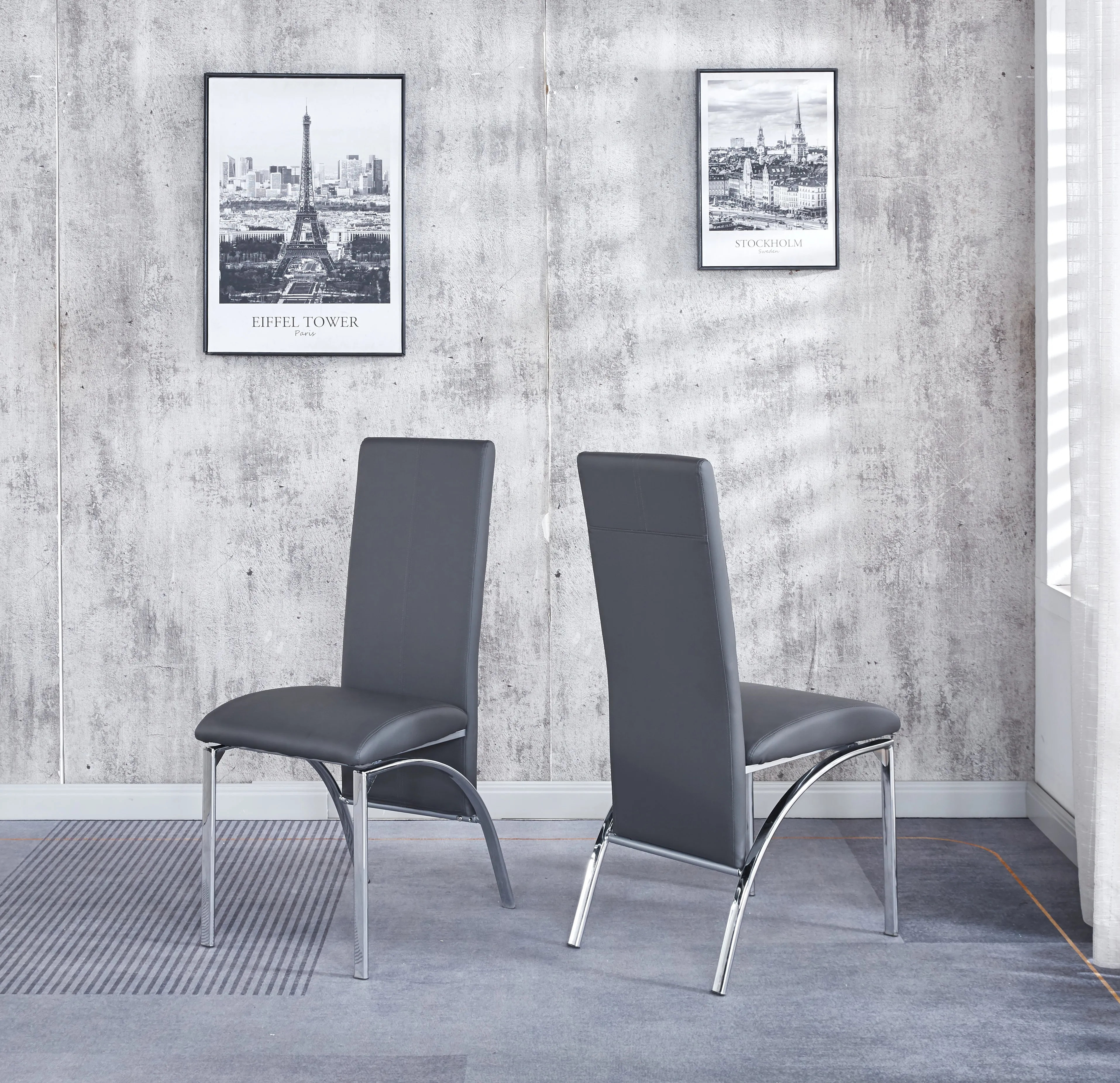 Compact Dining Table with 4 Chairs Set, Tempered Glass Table Top with Chrome Frame & Faux Leather Chairs set of 4