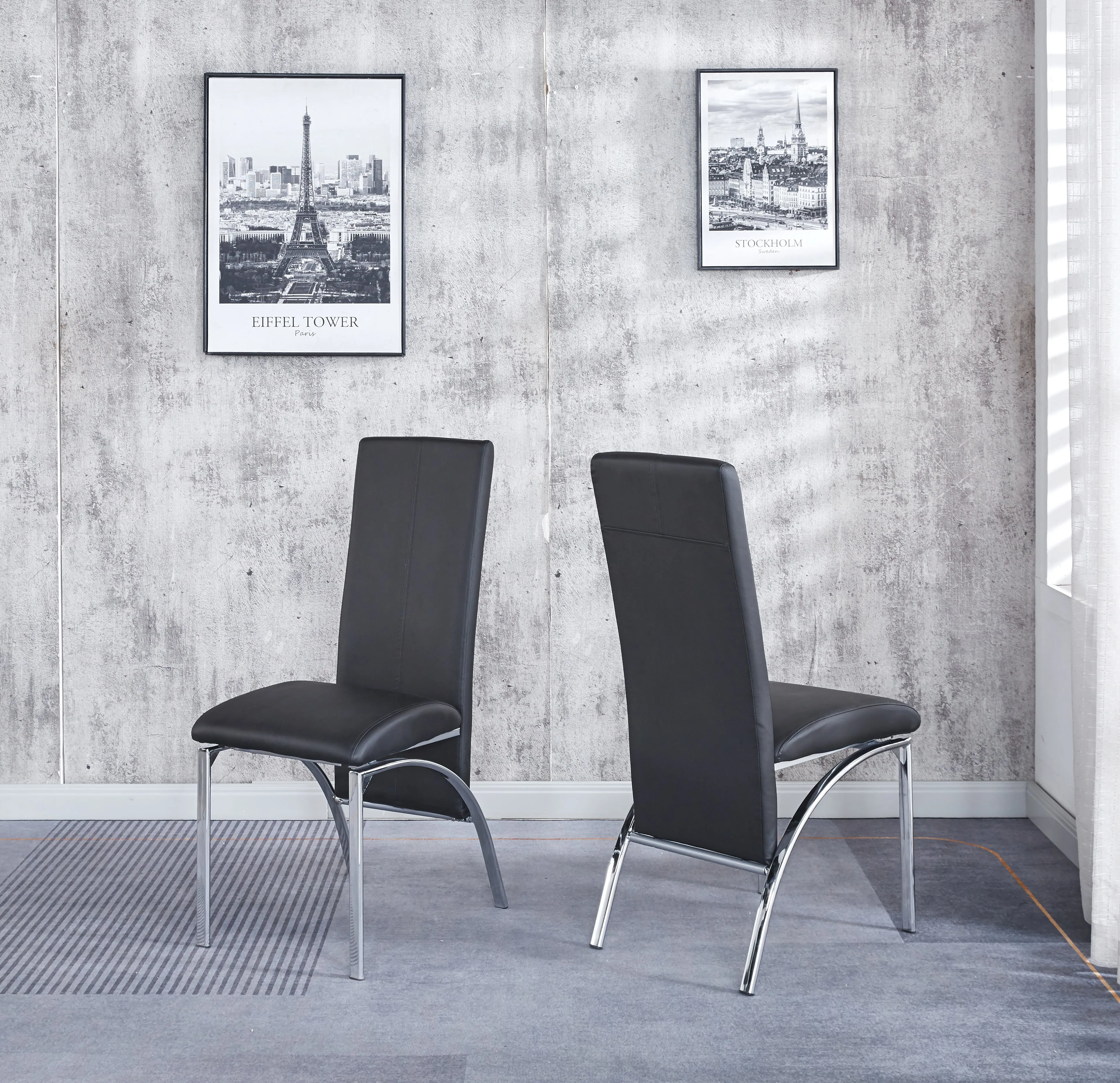Compact Dining Table with 4 Chairs Set, Tempered Glass Table Top with Chrome Frame & Faux Leather Chairs set of 4