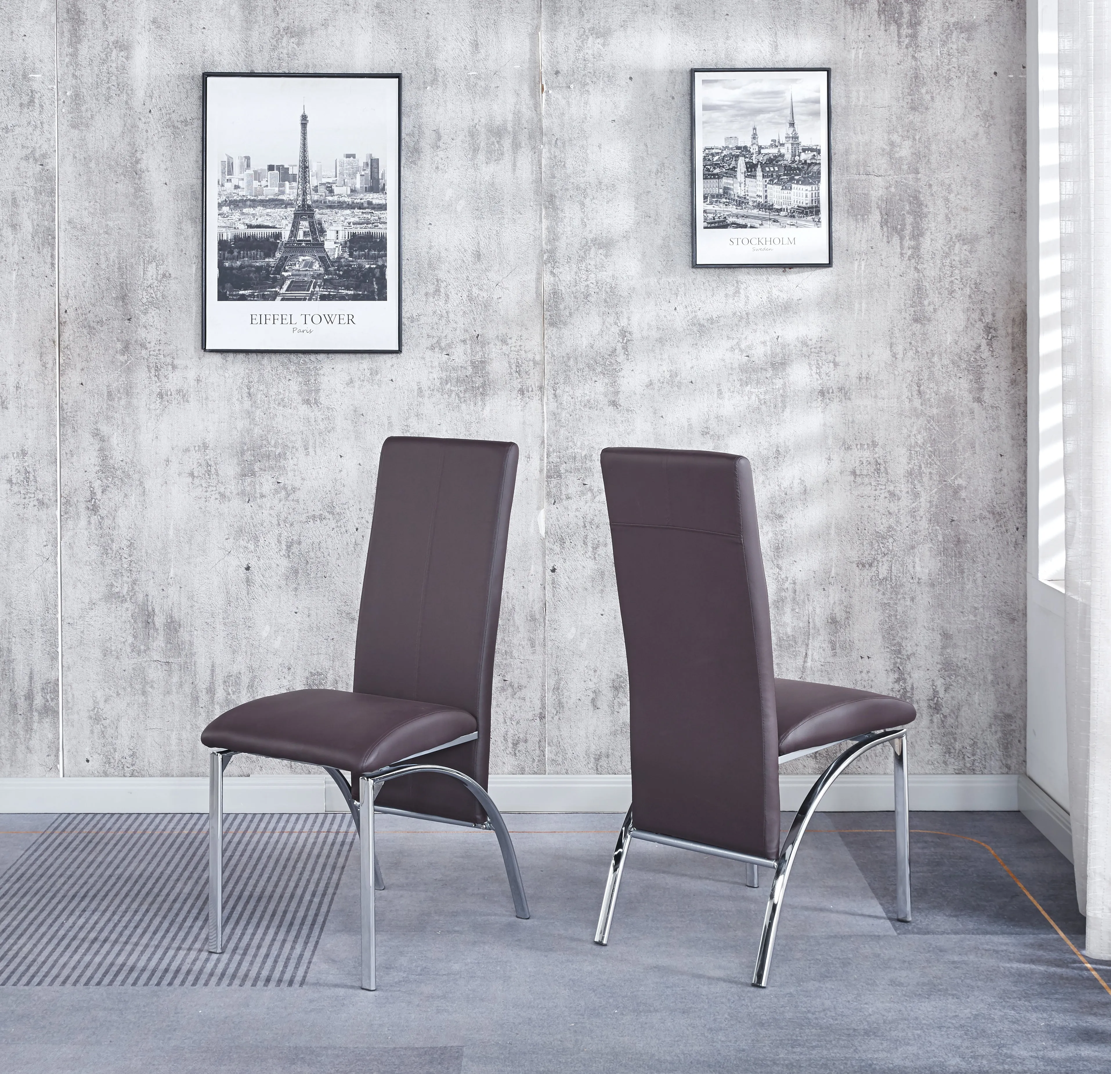 Compact Dining Table with 4 Chairs Set, Tempered Glass Table Top with Chrome Frame & Faux Leather Chairs set of 4
